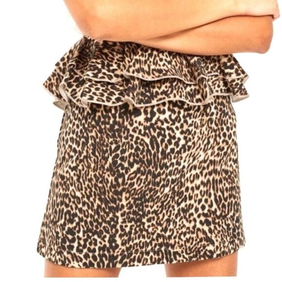 Topshop Leopard Print Ruffled Peplum Mini Skirt Women’s 10 - Picture 12 of 12